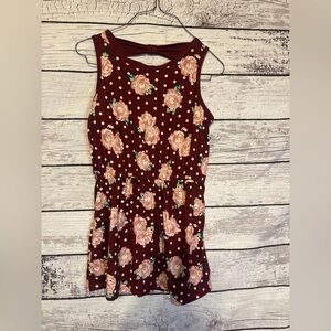 Poof Girl Burgundy Floral Polka Dot Dress Girls XL NWT